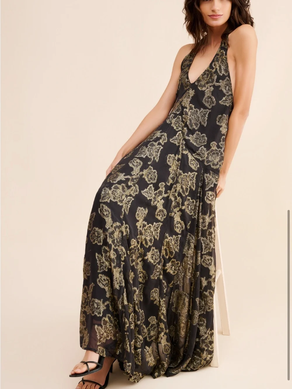 Free People Metallic Holding On Convertible Maxi Dress Small black